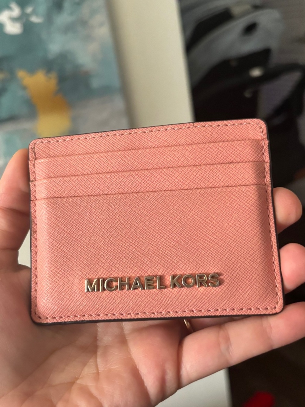 Michael Kors Saffiano Leather Card Holder – Salmon/Coral
